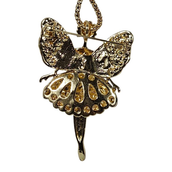 Betsy Johnson Crystal Angel Multi Color Pendant, Brooch Necklace With Wings NWT - Picture 4 of 9
